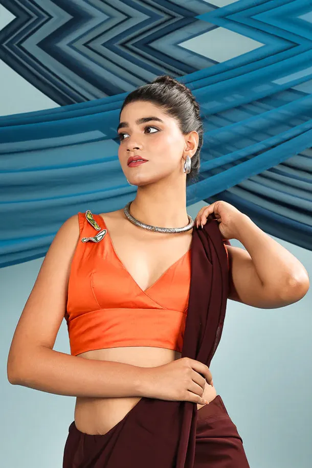 Orange Sleeveless Butterfly Retro Padded Blouse