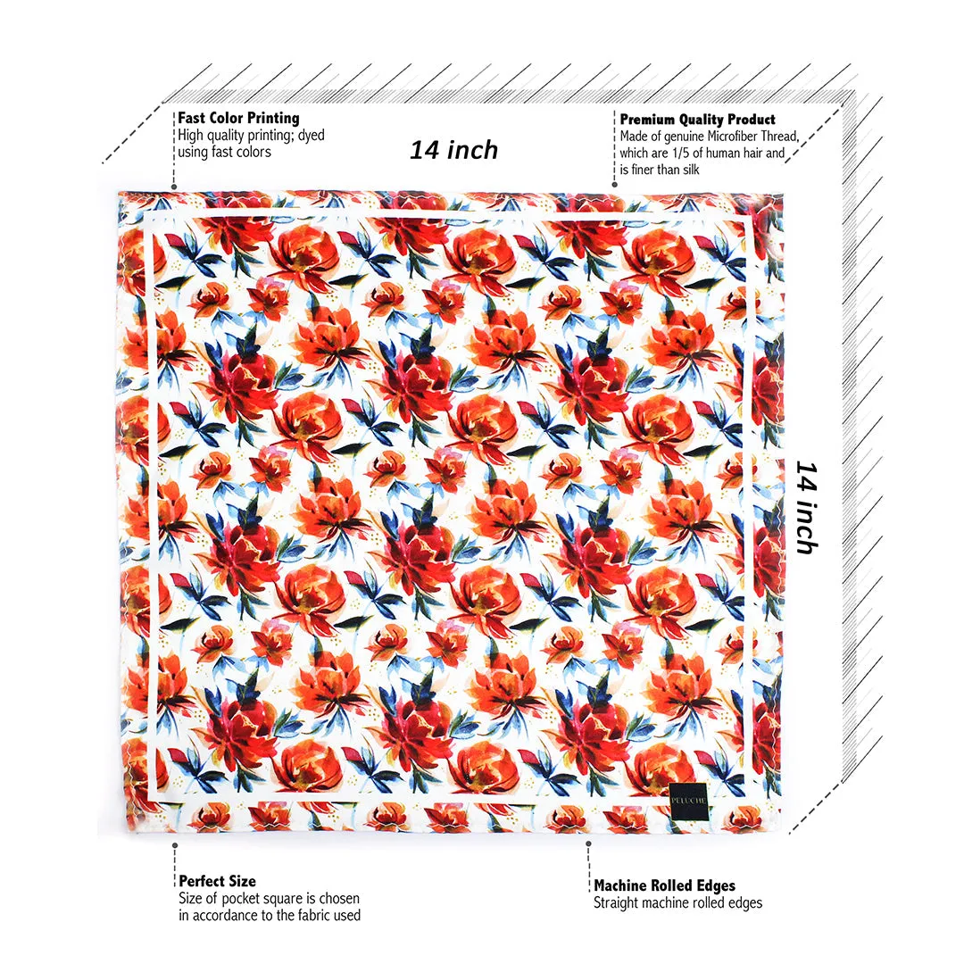 Peluche Botanic Bloom Elegance Orange Pocket Square for Men (14X14 inches)