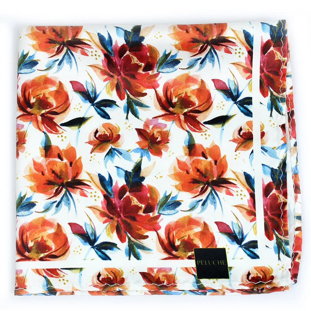 Peluche Botanic Bloom Elegance Orange Pocket Square for Men (14X14 inches)