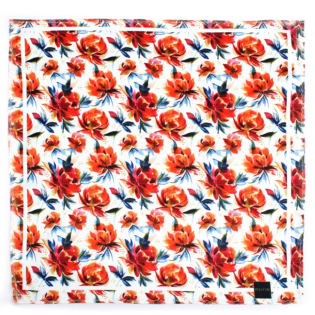 Peluche Botanic Bloom Elegance Orange Pocket Square for Men (14X14 inches)