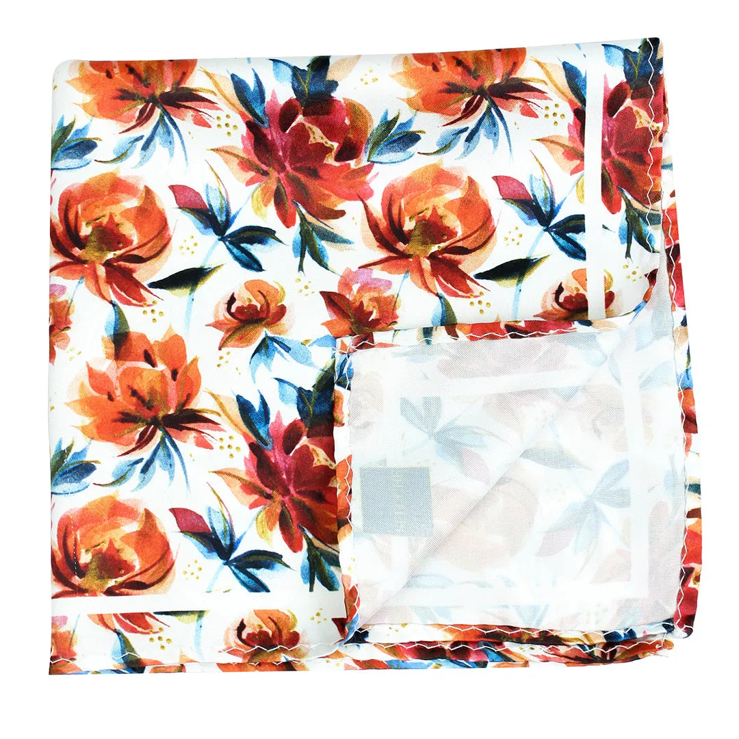 Peluche Botanic Bloom Elegance Orange Pocket Square for Men (14X14 inches)