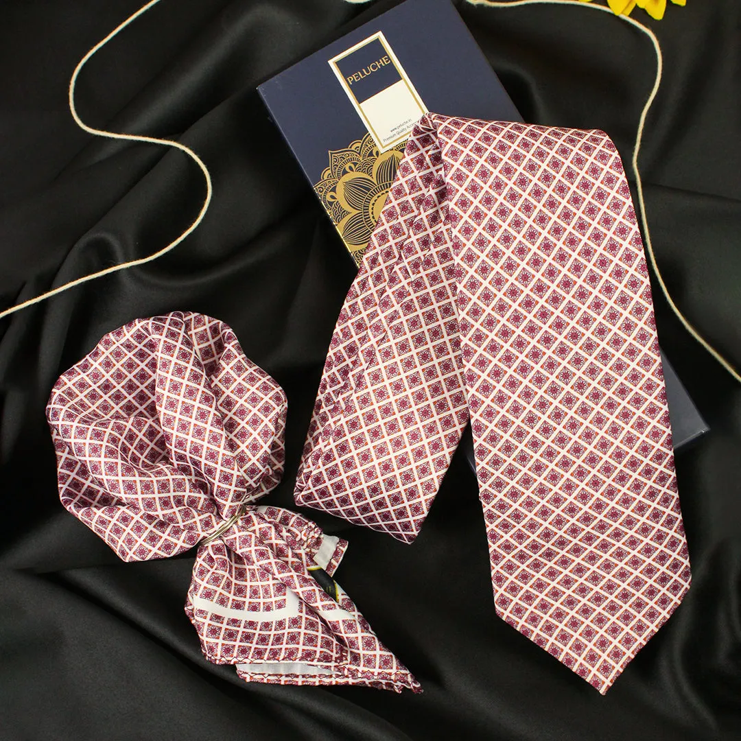 Peluche Lily Mosaic Multicolor Broad Neck Tie & Pocket Square Set for Men