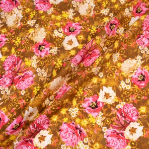 Pink Floral Printed Brown Pure Cotton