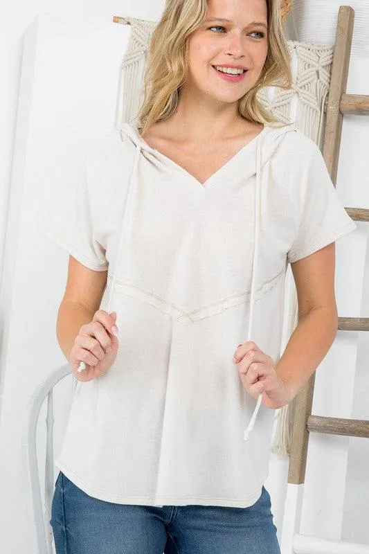 Plus Size Short Sleeve Hooded Sweatshirt
