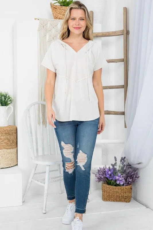 Plus Size Short Sleeve Hooded Sweatshirt