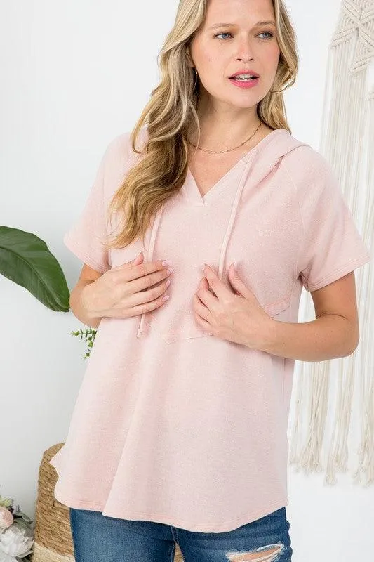 Plus Size Short Sleeve Hooded Sweatshirt