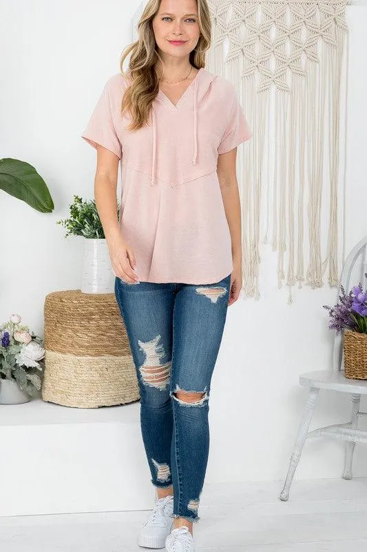 Plus Size Short Sleeve Hooded Sweatshirt