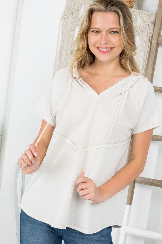 Plus Size Short Sleeve Hooded Sweatshirt