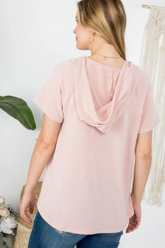 Plus Size Short Sleeve Hooded Sweatshirt