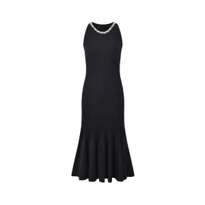 Pre Order: Diamond Studded Round Neck Fish Tail Knitted Dress