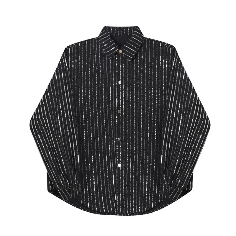 Pre Order:  Silver Pinstripes Loose Fit Shirt