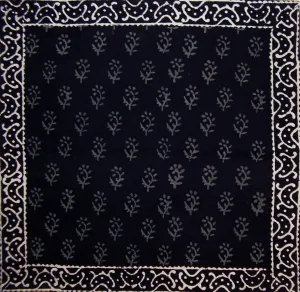 Primitive Hand Block Printed Cotton Table Napkin 20" x 20" Black