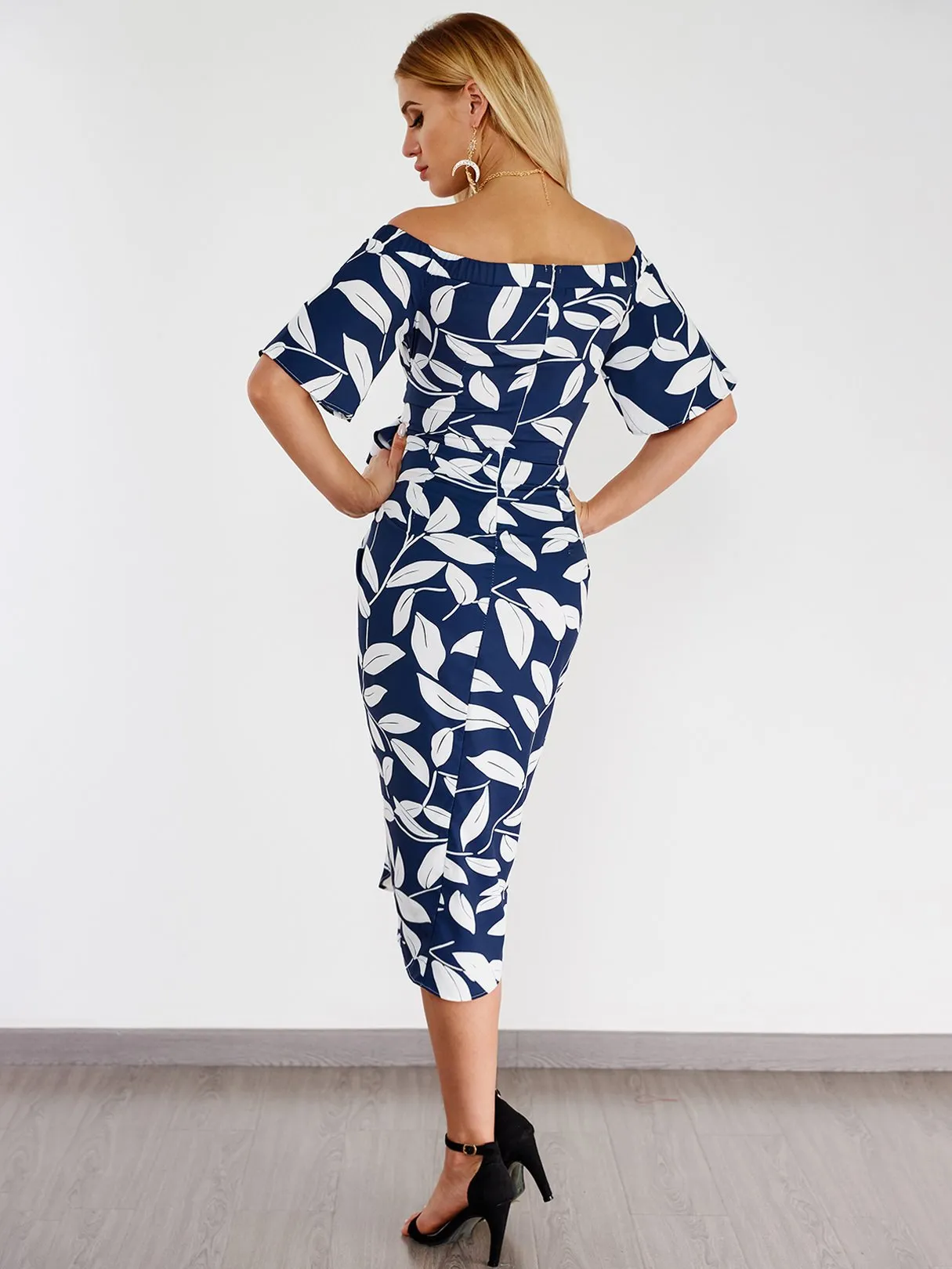 Random Floral Print Off Shoulder Splited Dress