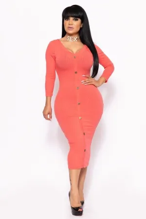 Ribbed, Long Sleeve Solid Midi Dress