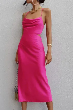 Rose Satin Tie-back Criss-cross Cami Dress