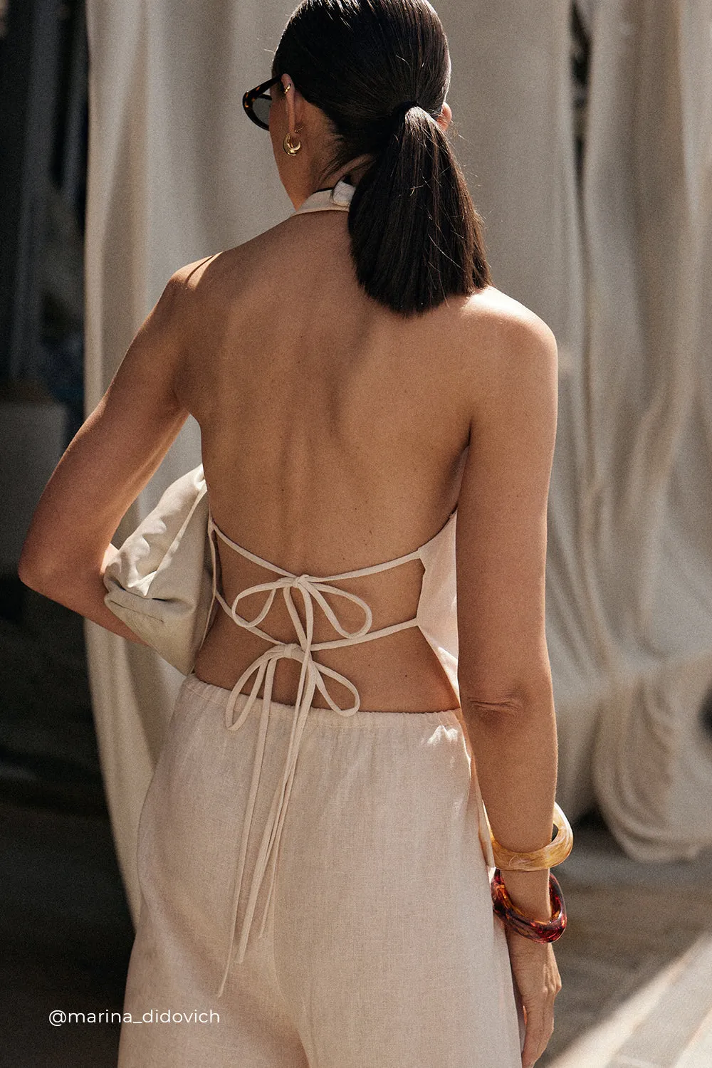 SERENA CREAM LINEN HALTER TOP