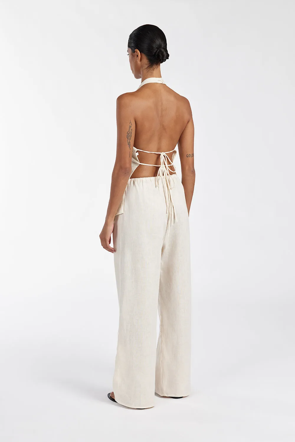 SERENA CREAM LINEN HALTER TOP