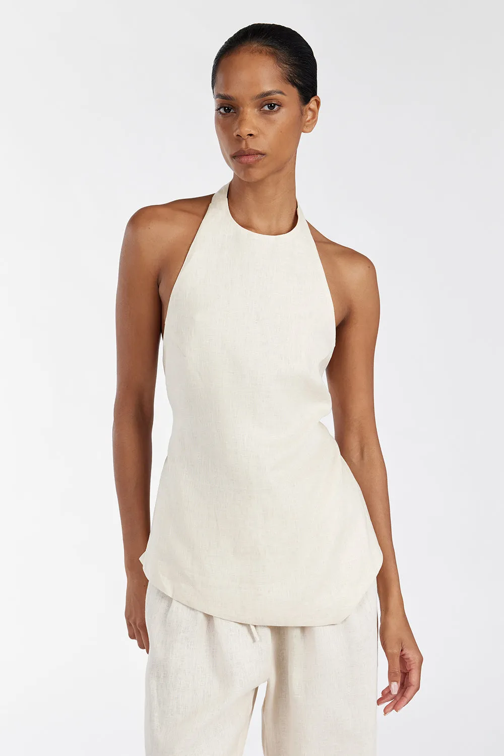 SERENA CREAM LINEN HALTER TOP