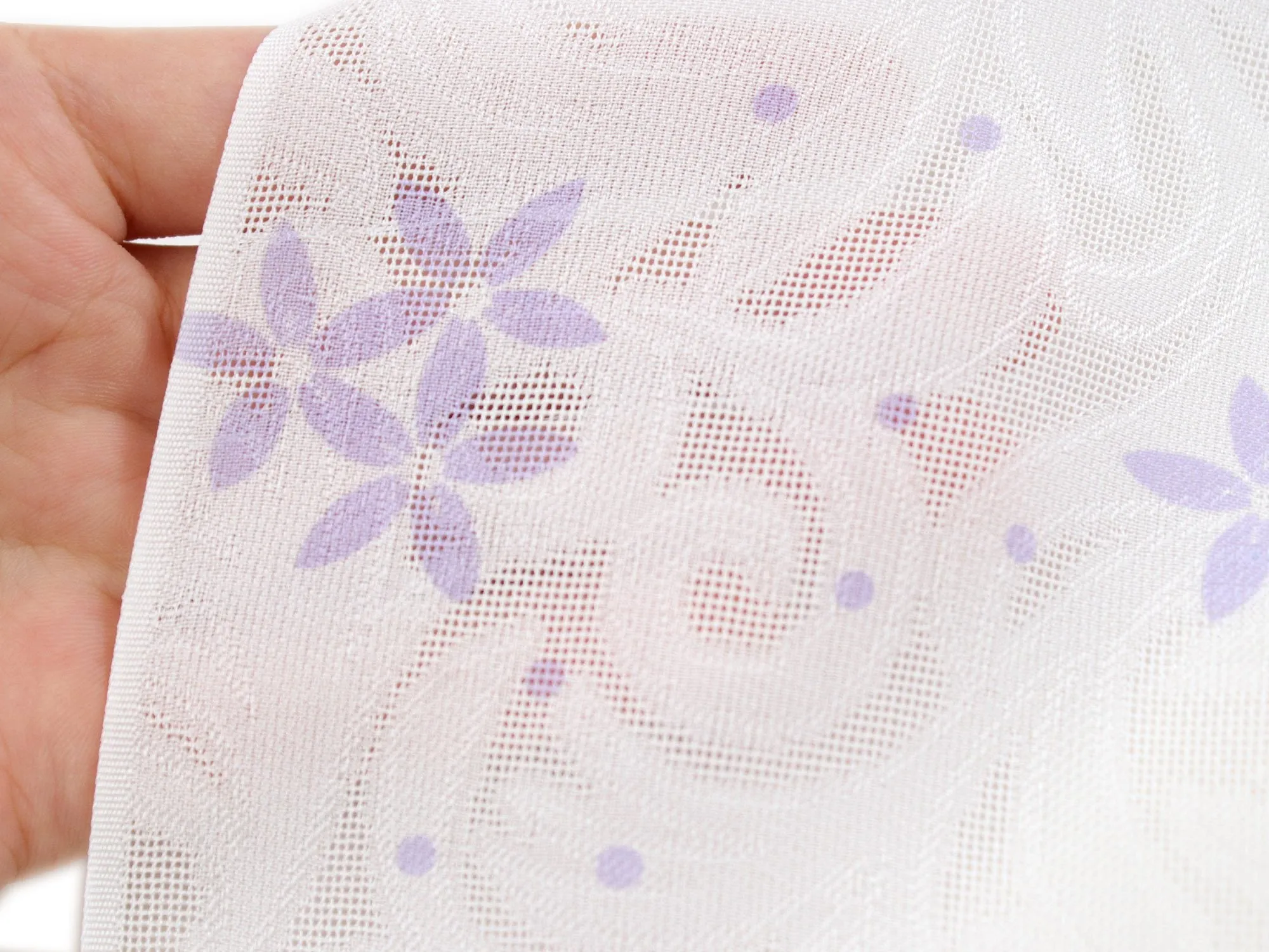 Silk Obiage,Covering Sash; Sha Leno - White Purple Flowers