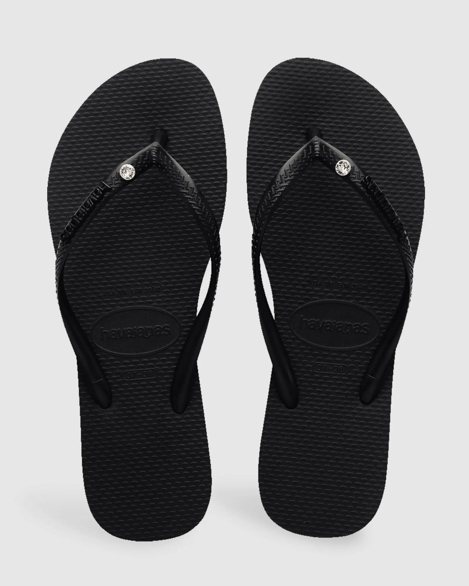 SLIM METAL LOGO CRYSTAL BLACK THONGS