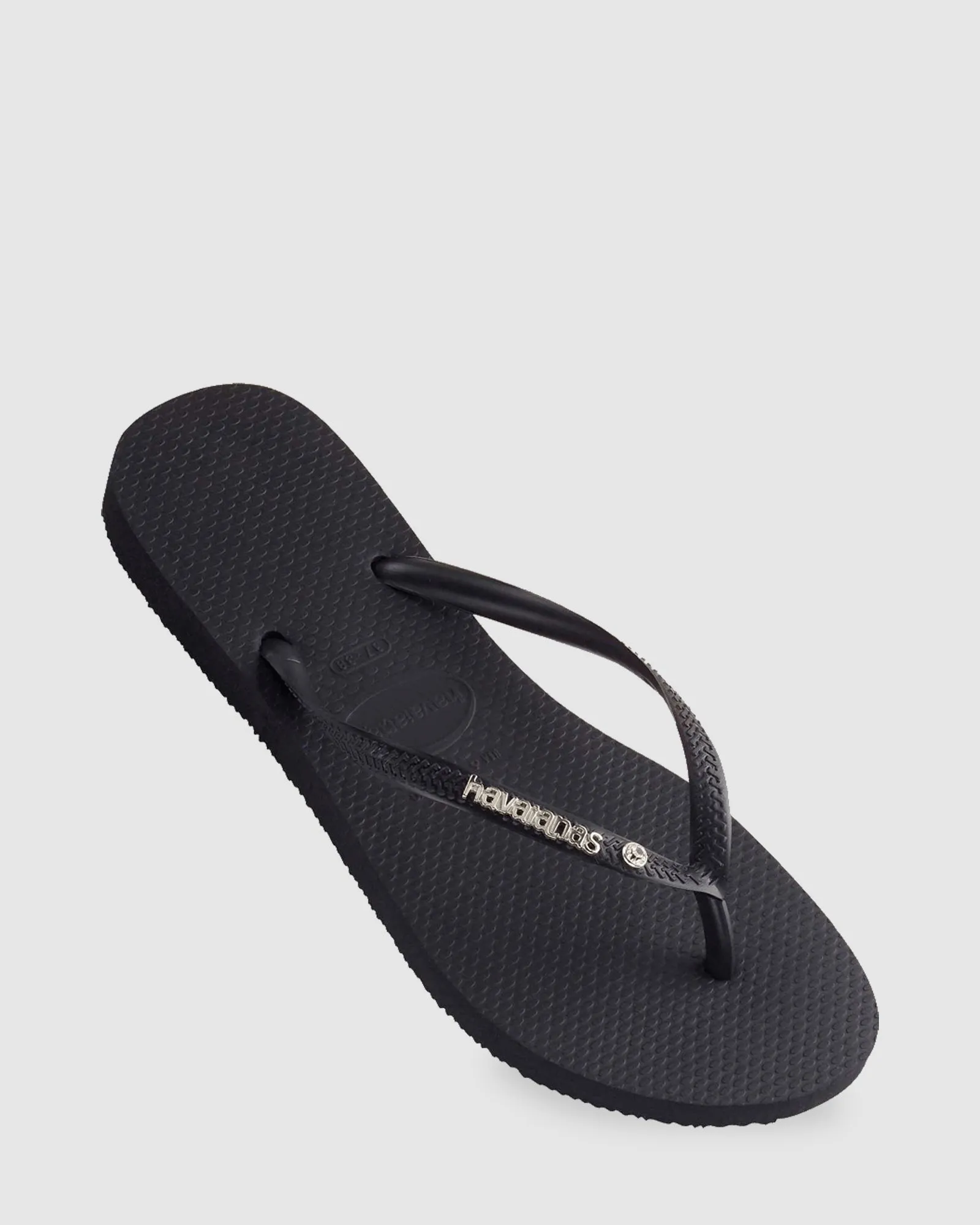 SLIM METAL LOGO CRYSTAL BLACK THONGS