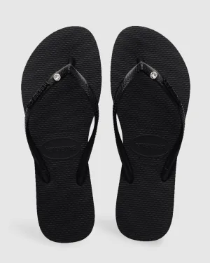 SLIM METAL LOGO CRYSTAL BLACK THONGS