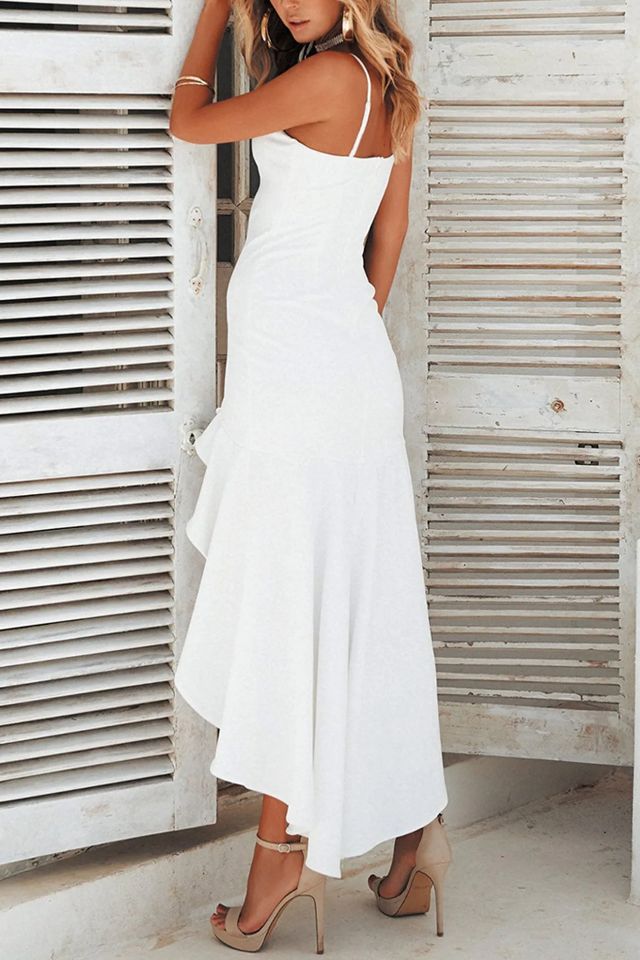 Solid Irregular Ruffle Hem Cami Dress