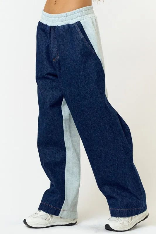 Stretch Denim Halter Top And Jogger Set