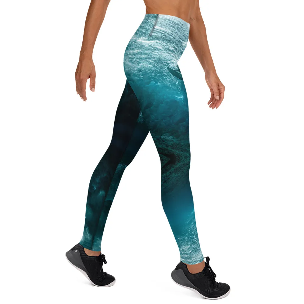 Surf yoga pants - Wave surf yoga pants, ocean theme
