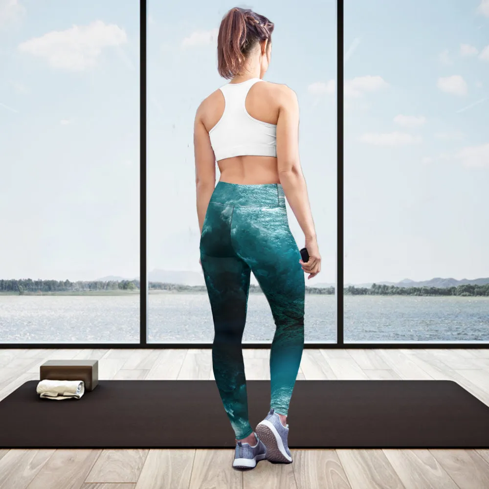 Surf yoga pants - Wave surf yoga pants, ocean theme
