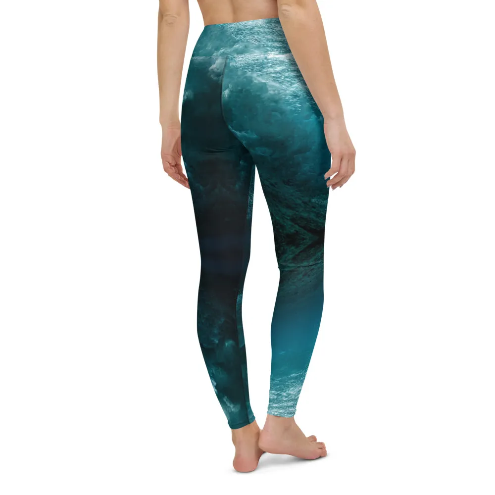 Surf yoga pants - Wave surf yoga pants, ocean theme