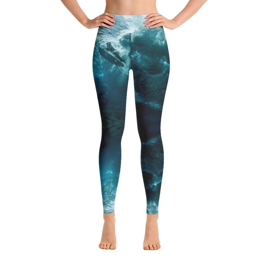 Surf yoga pants - Wave surf yoga pants, ocean theme
