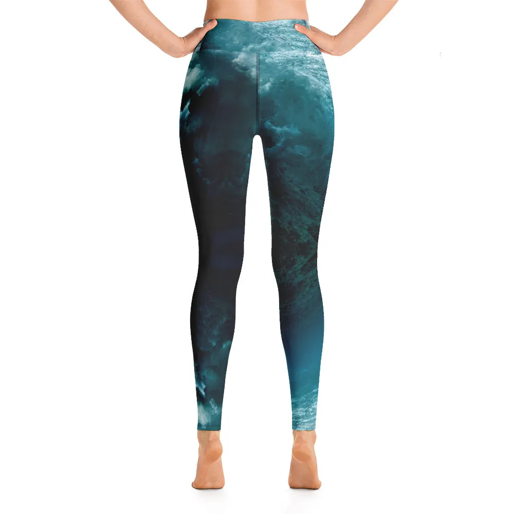 Surf yoga pants - Wave surf yoga pants, ocean theme