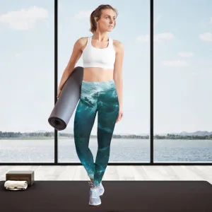 Surf yoga pants - Wave surf yoga pants, ocean theme