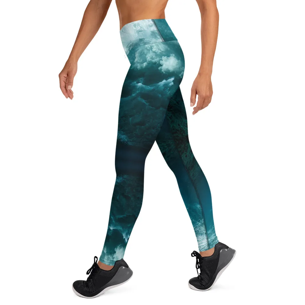 Surf yoga pants - Wave surf yoga pants, ocean theme