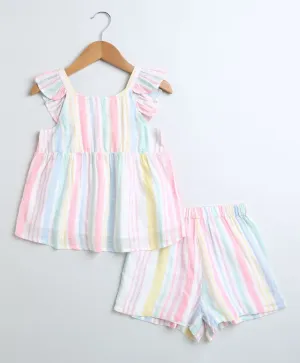Sweetlime By AS Yarn Dyed Cotton Multi Coloured Striped Luxrex Co-ord Set.