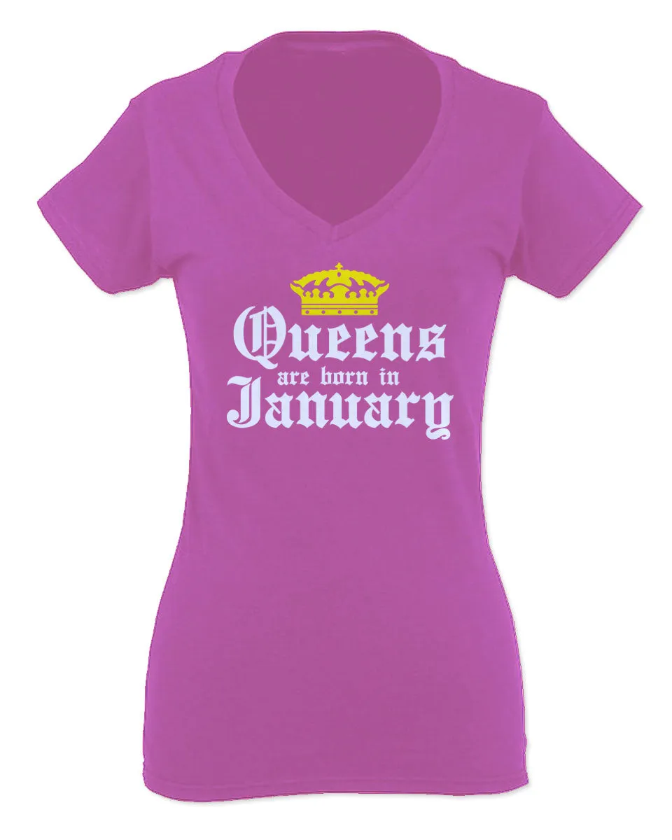 The Best Birthday Gift Queens are Born in January For Women V neck fitted T Shirt