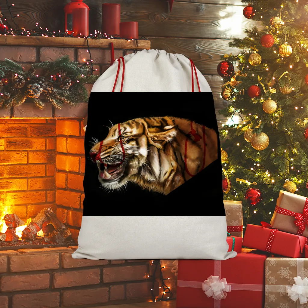 Tiger Sublimation Linen Drawstring Sack