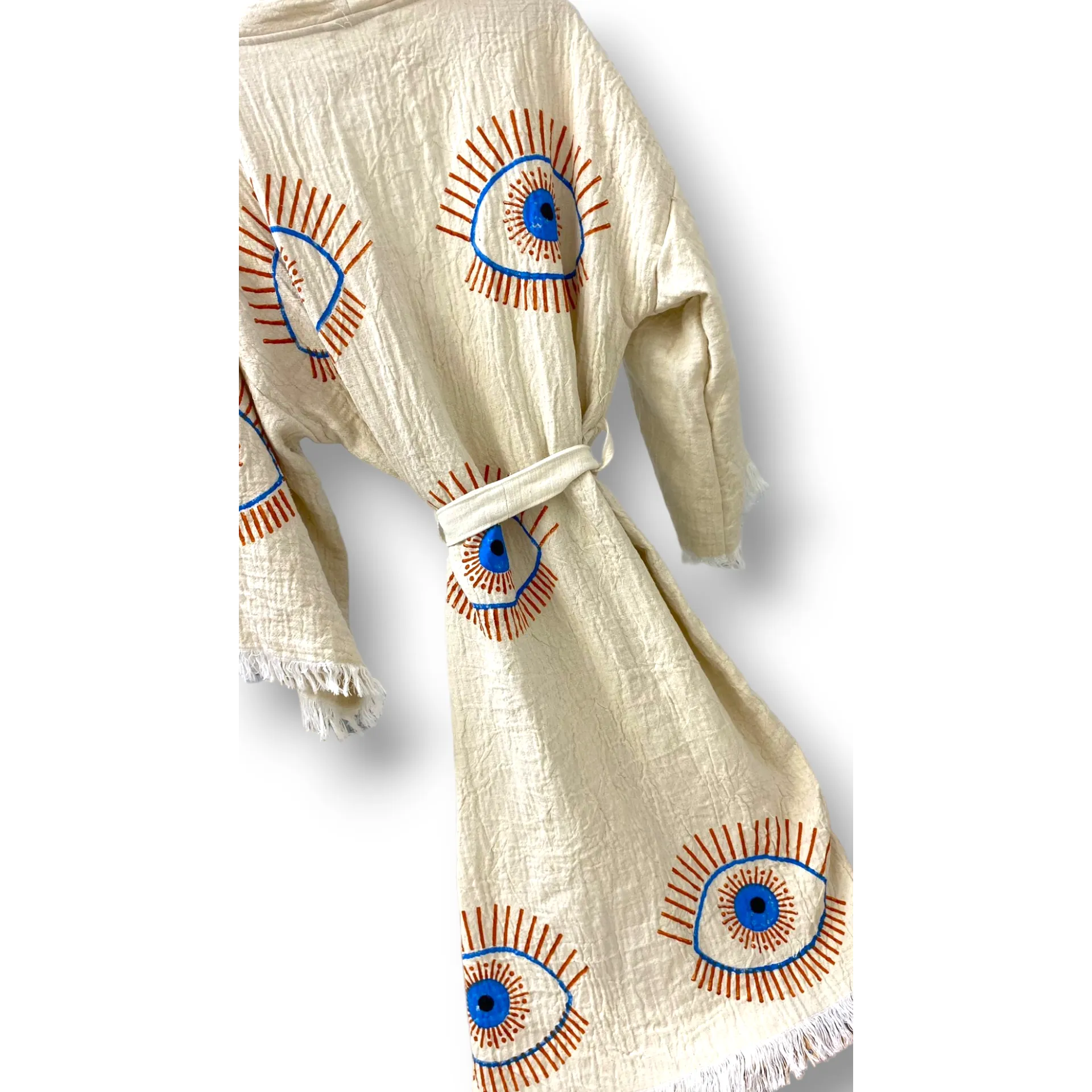Turkish Towel Kimono Kaftan Bathrobe Evil Eye Kimono