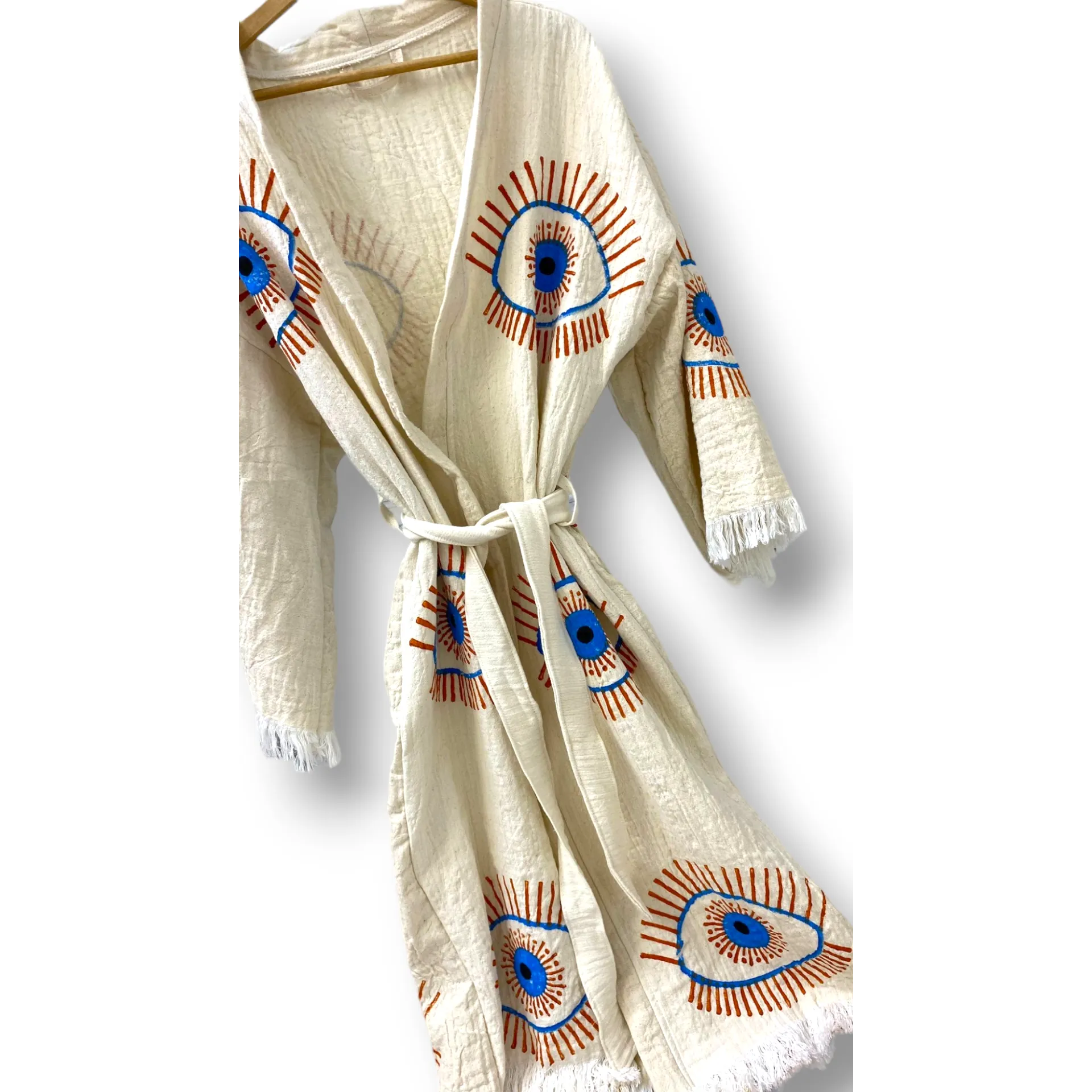 Turkish Towel Kimono Kaftan Bathrobe Evil Eye Kimono