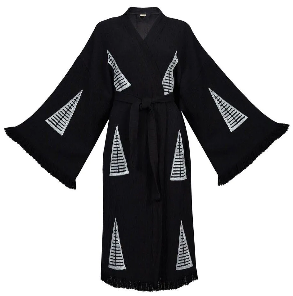 Turkish Towel Kimono Kaftan, Bathrobe - Pyramid Design Beach Kimono