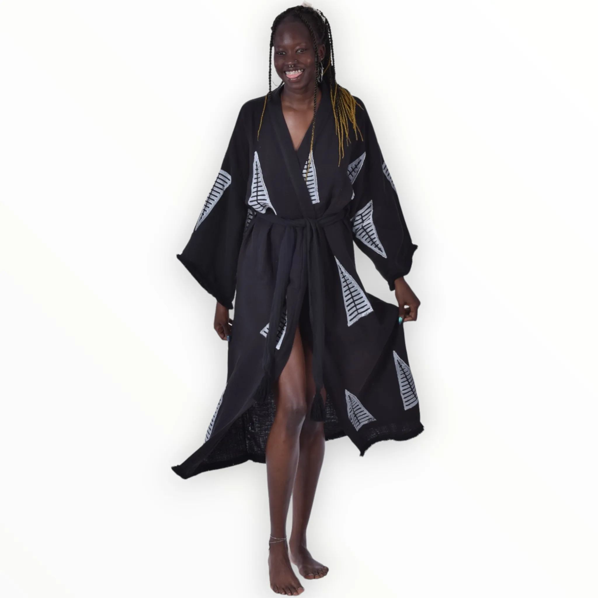 Turkish Towel Kimono Kaftan, Bathrobe - Pyramid Design Beach Kimono
