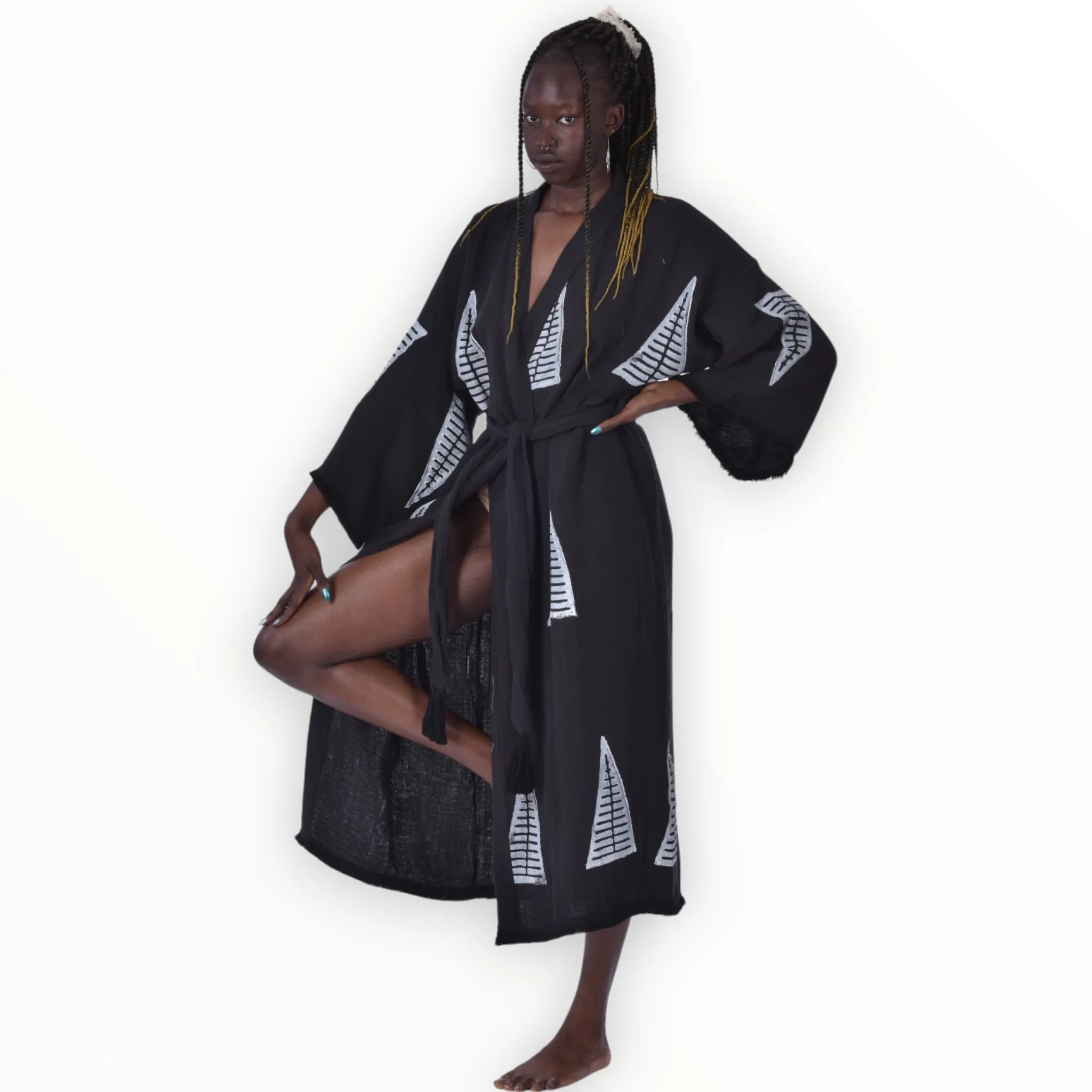 Turkish Towel Kimono Kaftan, Bathrobe - Pyramid Design Beach Kimono