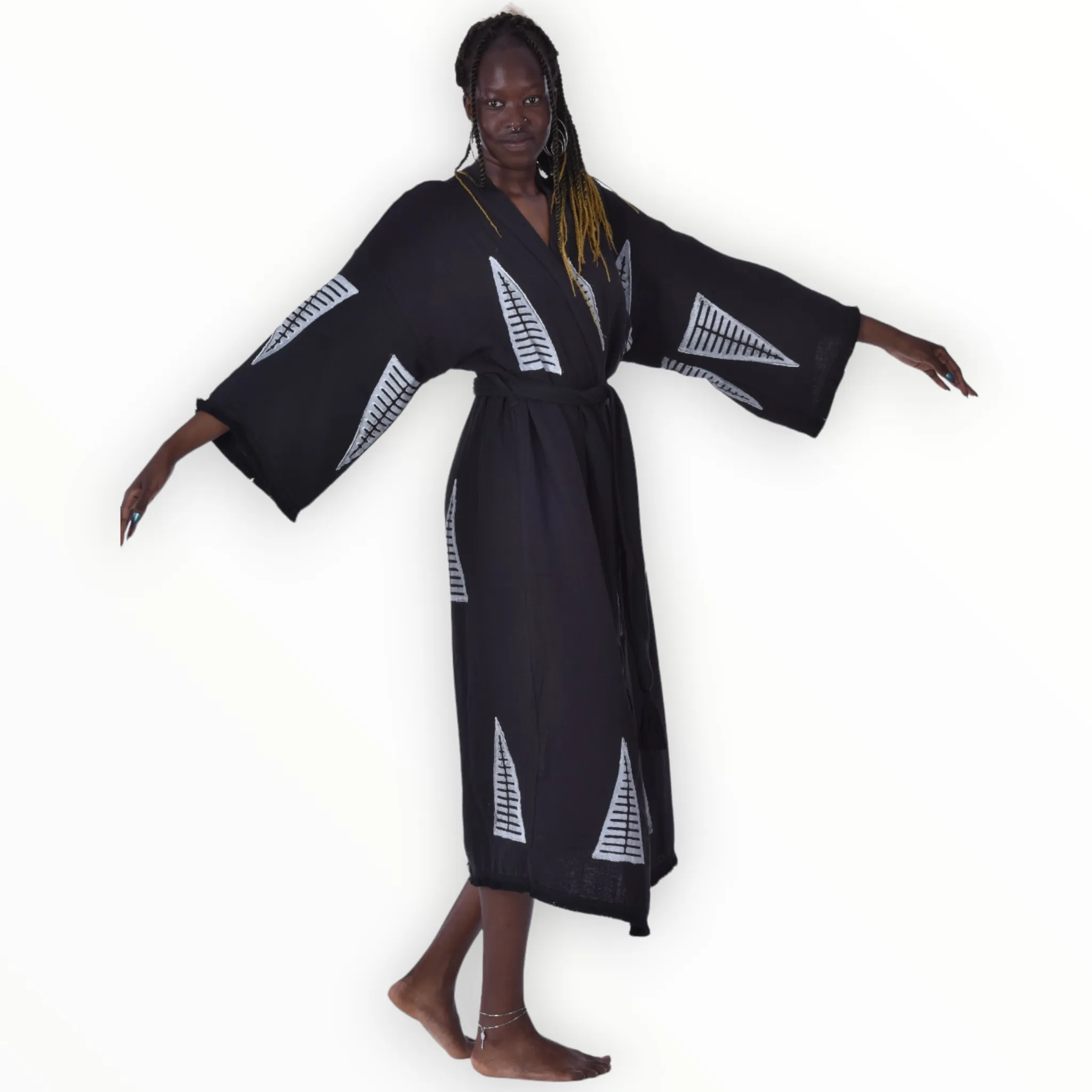 Turkish Towel Kimono Kaftan, Bathrobe - Pyramid Design Beach Kimono