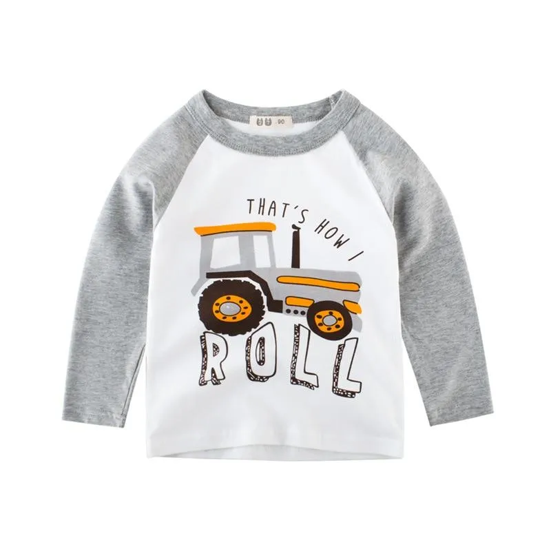 Unisex Kids Cotton Long Sleeve Cartoon Images Design T-Shirts