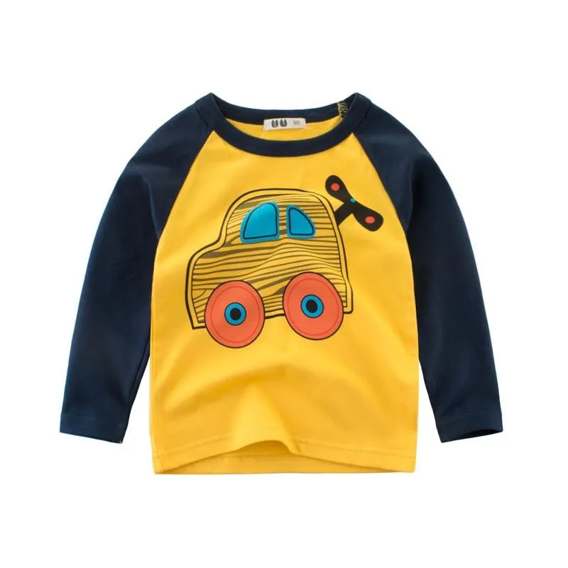 Unisex Kids Cotton Long Sleeve Cartoon Images Design T-Shirts