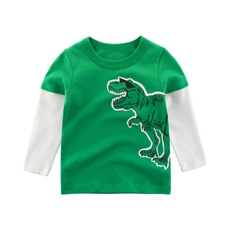 Unisex Kids Cotton Long Sleeve Cartoon Images Design T-Shirts