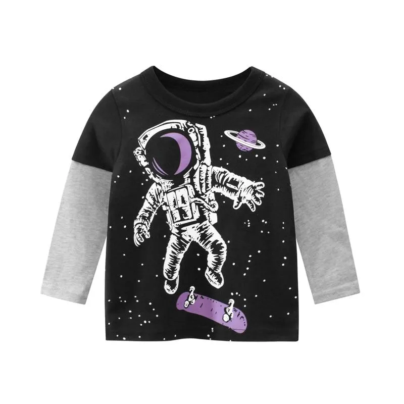 Unisex Kids Cotton Long Sleeve Cartoon Images Design T-Shirts