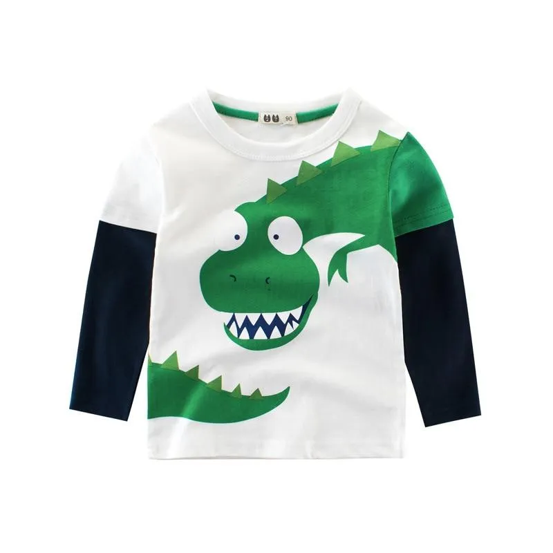 Unisex Kids Cotton Long Sleeve Cartoon Images Design T-Shirts