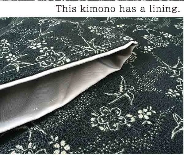 Washable pre-tailored Lined KIMONO【M】(Cherry blossom pattern on swallow pattern)